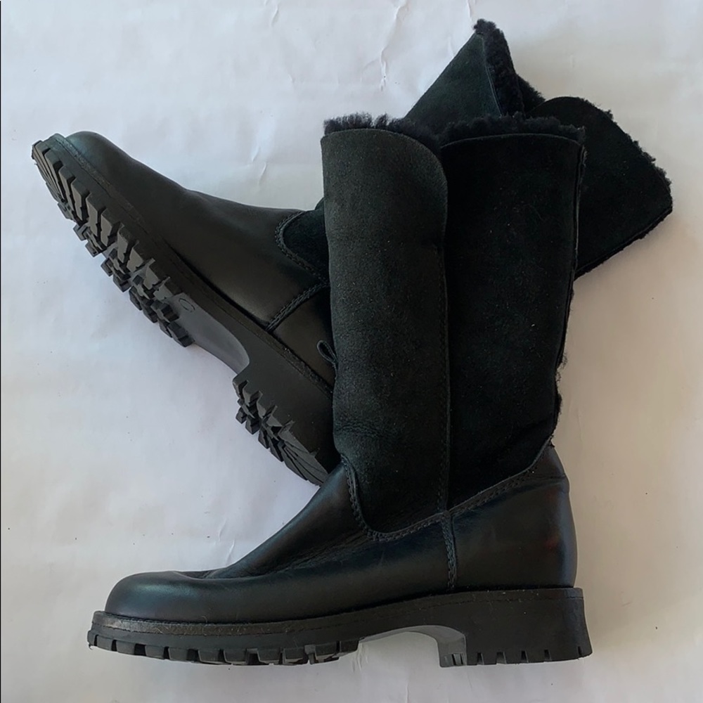 Black Leather & Sheep Skin Snow Boots